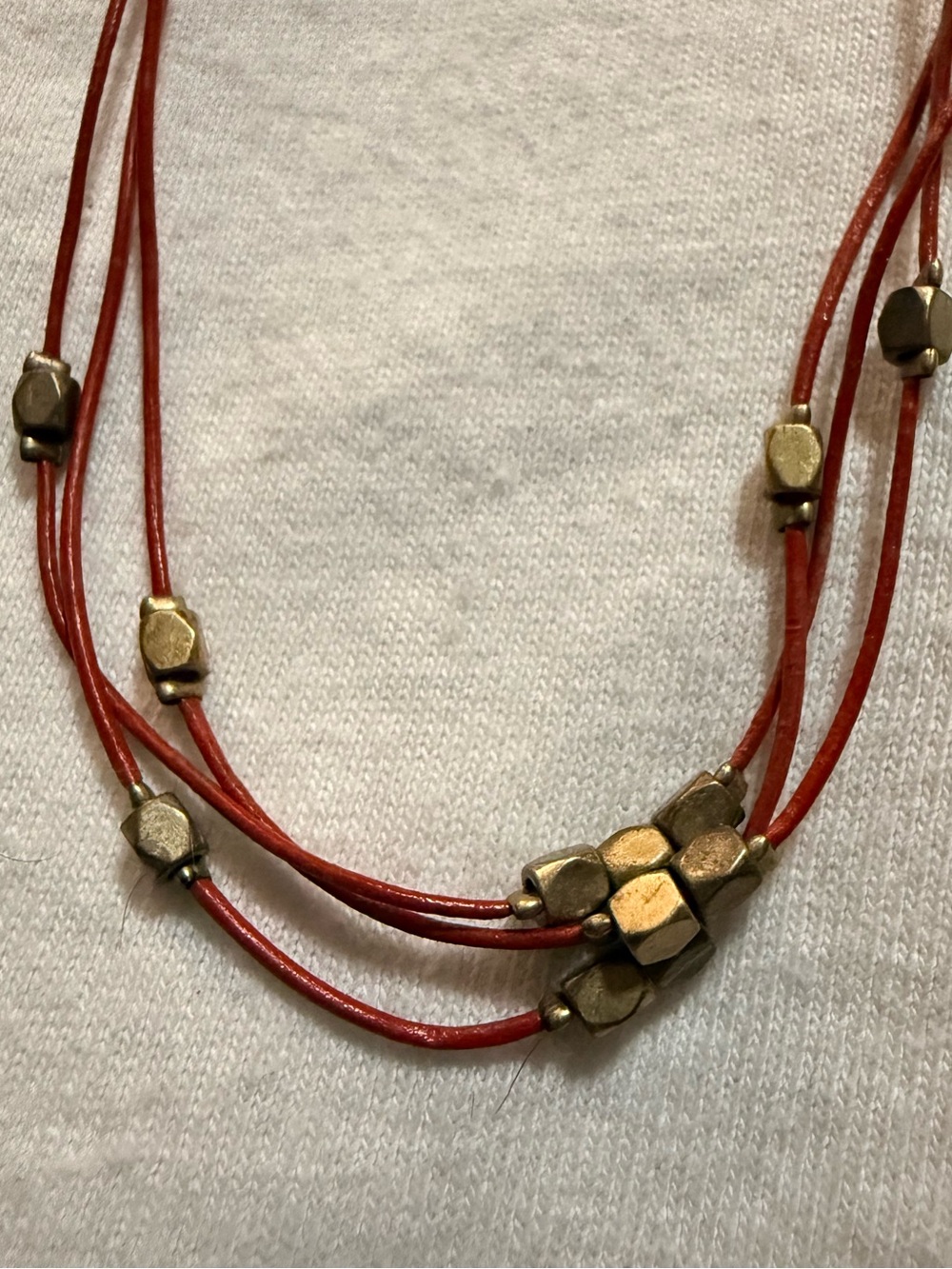 Fossil Vintage Multi-Strand Red Leather Cord Button Necklace Brass Boho - Picture 3 of 3